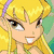 Pixelated anime-style character with blonde hair and green necklace; two characters embracing; fairy-like figure in orange dress; heart symbol.