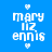 Pixelated text 'mary liz ennis' in white with small white hearts above and below, displayed on blue background with green horizontal bars shifting position across frames.