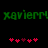 Green pixelated text 'xavierr! xavierr!' spans the top against a black background, with two of red heart symbols below