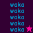 Pixelated 'waka' text repeated in on dark purple and bright pink backgrounds with a star symbol changing from pink to black