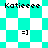 Pixelated cyan and white checkered background with repeated text 'Katieee' above a smiley face '=]' in black.