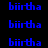 Blue pixelated text 'biirtha' repeated across a black background with white rectangular overlays in specific positions.