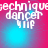 Pixelated text 'technique dancer gif' on pink and blue gradient background with shifting light effects.