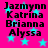 Bright pink background with cyan stars and black text listing names in two