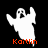 Pixelated ghost icon with raised arms and open mouth, displayed in white, gray, and dark gray variations beneath orange text reading 'Kaitlin'.