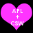Two identical pink heart-shaped icons with white text 'APL + CSW' on black background, displayed side-by-side.