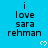 Blue background with repeated text 'i love sara rehman' and white pixel hearts, showing partial gray overlay at bottom right.