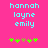 Pixelated text 'hannah loyne emily' in cyan on bright pink background with green and brown star-like symbols below.