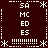 Dark red background with white pixelated text and symbols arranged in a symmetrical pattern