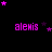 Pixelated text 'alexis' in bright pink with scattered purple and pink stars on a black background, showing animation changes across frames.