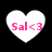 Four white heart-shaped icons with pink text "Sal<3" on black background, each displaying slight variations in pixelation and alignment.