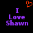 A black background displays purple text reading "I Love Shawn" with an orange pixelated heart above the text, where the heart's right side is missing.