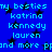 Blue background with repeating light blue text and black star shapes, displaying names like 'katrina', 'kennedy', 'lauren' and phrases 'my besties' and 'and more ppnd'.