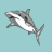 Two pixelated shark figures swim against a solid light blue background, one angled left and the other right.