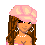 Pixel art contact sheet showing multiple frames of a female character with brown hair, pink headwear, and belly button piercing in various poses against white background.