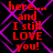 Red text on black background with purple diamond lattice pattern, repeating 'here... and I still LOVE you!' in four identical sections.