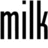 Pixelated black text on white background with gray rectangle, displaying 'milk' and fragmented phrases about location.