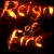 Pixelated text reading "Reign of Fire" in fiery orange and yellow tones against a dark background, with visible pixelation and no additional elements.