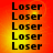identical pixelated 'Loser' text icons on a gradient background transitioning from red to yellow