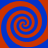 Four spirals in alternating blue and orange colors arranged symmetrically on a solid background.