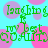 Green pixelated text 'Laughing my best' and 'All the way' on a cyan background with pink circles, no visible animation changes.
