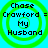 Four identical circular icons with green concentric rings on a cyan background, each displaying text "Chase Crawford = Crawford = My Husband" in black pixelated font.