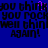 Blue background with black pixelated text repeating phrases and a single purple question mark on the right side.