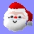 Pixelated Santa face with red hat, white beard, and smiling expression on solid light blue background.