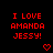 Red pixelated text "I LOVE AMANDA JESSY!" repeated across a black background with small red heart symbols below each phrase.