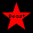 Four red star-shaped icons with the word 'Beast' in black pixelated text, arranged in a on a black background