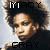 Pixelated portrait of a person with voluminous curly hair, wearing a dark top, with text above and below the head.