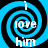 Four identical spiral patterns with blue and black concentric circles, each containing the text "i love him" in white lowercase letters.