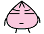 Pink cartoon character with triangular top, black outline, and small limbs in various poses and expressions on gray background.