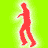 Six colorful stick figure silhouettes in walking poses arranged on a bright green background with white halos.