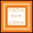A static square icon with layered orange borders surrounding a central white area containing pixelated text and symbols.