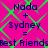 Static image with bright pink background and green diamond pattern displaying text "Nada + Sydney = Best Friends" in dark blue pixelated font