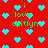 Red background with repeating cyan heart shapes and green text reading 'i love caitlyn' in pixelated font.