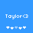 Pixelated white text 'Taylor<3' on blue background with five hashtag symbols below, two variations of symbol coloration visible.