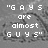Pixelated grayscale image with text overlays: "GAYS are almost GUYS" top-left, "Noar && Bogrim" top-right, "summer 2007" bottom-left.