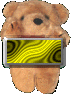 A brown teddy bear holds a rectangular yellow display with wavy patterns, transitioning from black-and-yellow swirls to solid yellow, with one variant showing "My Beary Family" text.