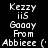 Pixelated text displays 'Kezzy ii5 Gaay From Abbiee (' on black and gray backgrounds with white lettering.
