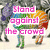 Pixelated image of a rainbow-colored horse with pink text overlays reading "Stand against the crowd" and "be yourself" on a gray background.