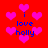 Red background with pink heart shapes and blue text reading "i love holly" in four quadrants.