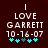 Pixelated text reads LOVE GARRETT 10-16-07 above five cyan plus signs on a dark brown background, with one sign changing color between frames.