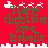 Red background with green text reading "Merry christmas love Isabella" and white pixelated Santa hats and snowflakes, with a white jagged border at the bottom.