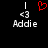 Two side-by-side pixelated images of a name with a heart symbol above it, one showing the heart as red and the other without.