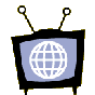 Six cartoon TVs with blue screens showing white globes, two have yellow zigzag lines on top antennas.