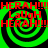 Four identical green and black spiral patterns with red text reading HERAH!!!HERAH!!! and LaUgH overlaid on a black background.
