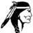 Pixelated profile of a person with long dark hair and feathered headband on white background, adjacent to red rectangle with 'NORTH HAVEN' text.