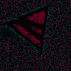 Animated sequence of three dark triangular shapes with red internal sections against a speckled dark background, transitioning through motion frames.